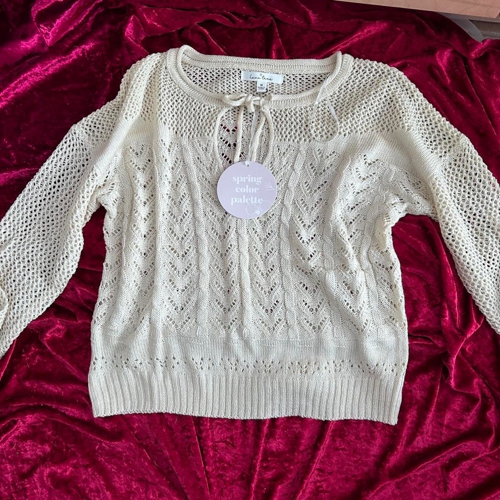 cream crochet sweater
